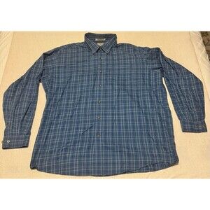 LL Bean Traditional Fit Wrinkle Free Button Up Shirt Men XXL 269337 Plaid Blue